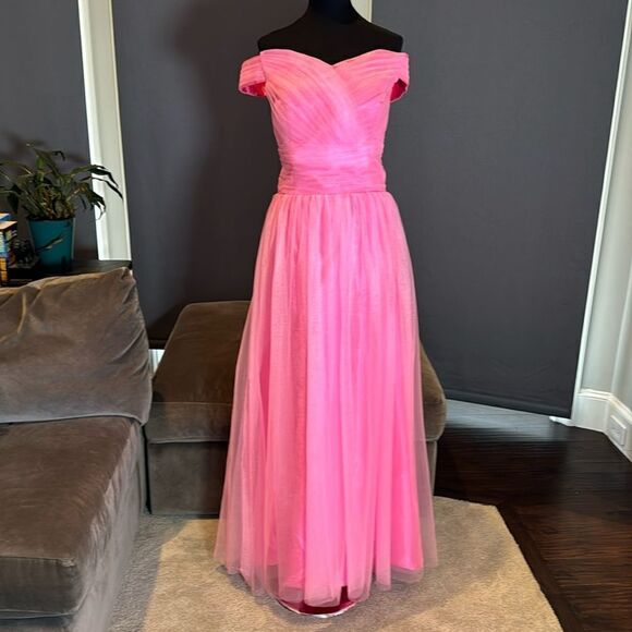 Women’s Pink Off the Shoulder Full Length Prom Party Dress Corset Back Size 8 - Picture 1 of 10